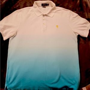 Unique 🏇POLO Ralph Lauren, white fade to blue with Polo gold insignia. Medium.